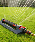 Turbo Oscillating Sprinkler With 18 Precision Nozzles Covers Up To 4400 Sq Ft No Fuss Quick Connect Bundle on a green lawn