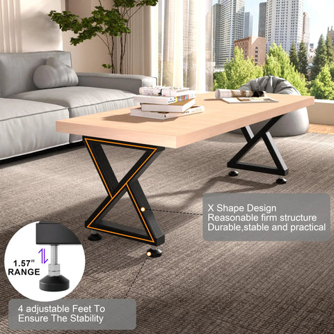 Rock Solid Z Shape Coffee Table Legs Set Of 2, 16 Inch H By 14 Inch W, heavy duty steel base with adjustable feet in living room.