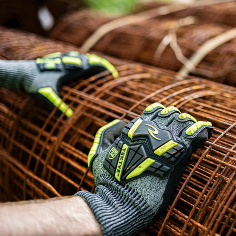 Unisex Cut Resistant Nitrile Glove With A6 Protection, TPR Straps, and TEKTYE Yarn handling metal rods, size large