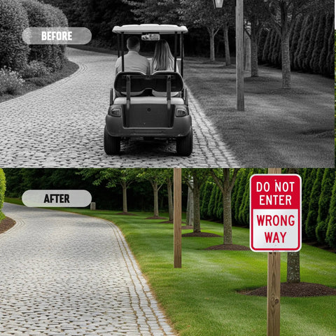 18 By 12 Inch Do Not Enter Wrong Way Aluminum Sign With 63 Mil Rustproof Metal And 3M Laminated Engineer Grade Reflective Material For Outdoor Parking And Traffic Red And White High Visibility Made In USA on post by driveway