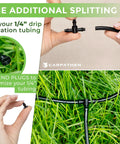 Drip Irrigation Fittings Kit 5/16 To 1/4 Inch Connectors Set with tee splitter and end plugs for garden tubing.