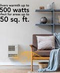 High Capacity Wall Heater With Built In Adjustable Thermostat 1500W 120 240V White Energy Saving Powerhouse in living room