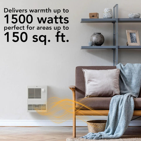 High Capacity Wall Heater With Built In Adjustable Thermostat 1500W 120 240V White Energy Saving Powerhouse in living room