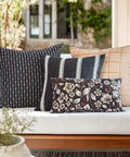 Modern Farmhouse Fall Linen Throw Pillow Cover 20x20 In Outdoor Indoor Water Repellent Reversible Black With White Embroidered Stripes Invisible Zipper Cozy Patio Couch Decor