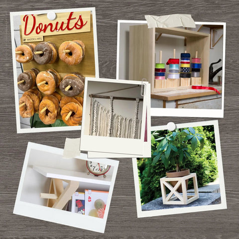 Collage of projects featuring Unfinished Square Wood Dowels 36 Inches Long Pack Of Nine Smooth Sanded Hardwood Craft Sticks.