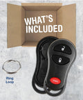 Beefed Up Key Fob Cover Replacement Case For 1999 2000 2001 2002 2003 2004 2005 Chrysler Caravan Dodge Ram Jeep Cherokee Remote Shell 3 Button GQ43VT17T GQ43VT9T No Programming Required package contents including 3-button fob shell and ring loop.