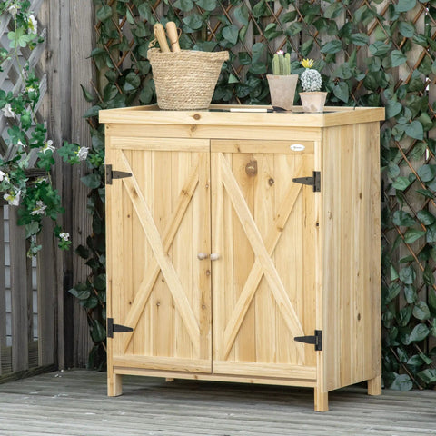 32 Inch Heavy Duty Workshop Cabinet With Galvanized Steel Top And Dual Rolling Shelves Tough As Nails Tool Cabinet Featuring Farmhouse Wood Doors in outdoor setting.