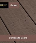 Brown Star-Drive Deck Screws For Composite And Treated Wood No Pre-Drill Needed Pro-Cut Threads Self-Tapping Tip shown on deck