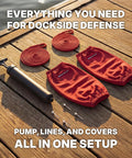 Complete Boat Fender Package With Four Red 8.5 Inch By 27 Inch Bumpers Four Red Covers Four 10 Foot Braided Lines And Hand Pump For 25