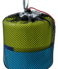 Two Person Camping Mess Kit With Insulated Mugs, Deep Dish Bowls, Folding Sporks, And Color Matched Utensils in mesh bag