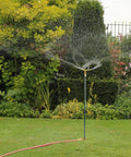 Three Arm Garden Sprinkler Set Tall Adjustable Base Two Pack Lawn Watering System With 360 Degree Rotation Covers Up To 1900 Sq Ft Easy Setup