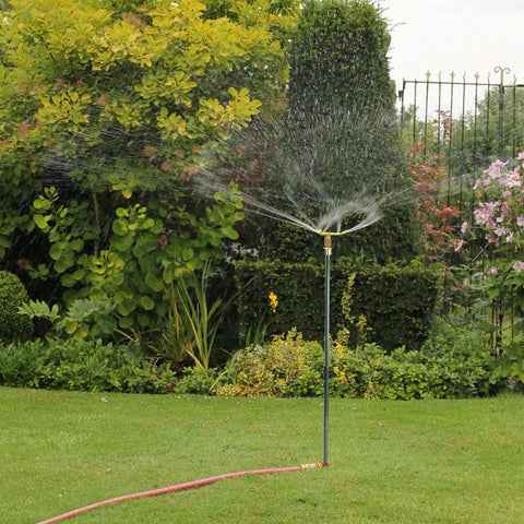Three Arm Garden Sprinkler Set Tall Adjustable Base Two Pack Lawn Watering System With 360 Degree Rotation Covers Up To 1900 Sq Ft Easy Setup
