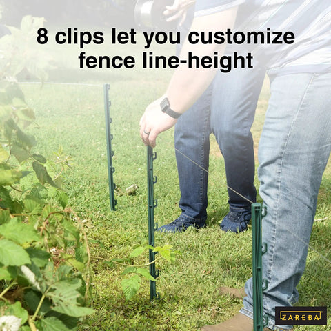 Setting up 30 Inch Garden Fence Post 25 Pack For Gardens And Temporary Fencing with 8 clips for line-height customization