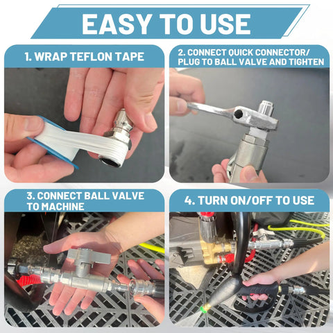 Steps for using Beefy 3/8 Inch Quick Connect Ball Valve Kit For Pressure Washer Hose, Stainless Steel Construction