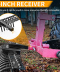 Beast Of A Tow Behind Landscape Rake For ATV And UTV 48 Inch Wide With 2 Inch Receiver attached to vehicle, showing spring steel tines