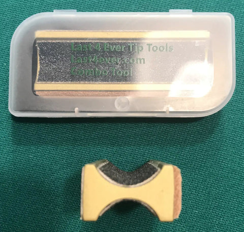All In One Cue Tip Tool With Dime Radius And Nickel Radius For Precise Tip Shaping And Consistent Spin Control Built For Pool Hall Pros And Everyday Players Last4Ever Combo Model in packaging