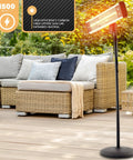 Infrared Patio Heater For Indoor And Outdoor Use, Portable Stand Heater with Remote Control, 1500 W, Weather Resistant