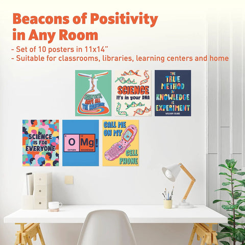 Beacons of Positivity Science posters in 11x14 inch size, decorating a classroom wall, Dope Large Science Posters For Classroom And Study Area Science Themed Decor For Elementary And High School Educational Banners For Teaching Spaces Inspiring Scientific Posters Bundle 10 Pack.