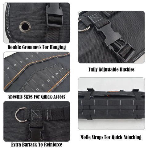22 Pocket Wrench Tool Roll For 0.25 To 1.25 Inch Wrenches, Roll Up Set Holder Bag, Wrench Sleeve Wrap And Pouch, Space Saving Organizer For Mechanics, Portable, Durable, Easy Access, Tools Not Included