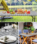 Snug Fit Elastic Fitted Vinyl Table Cover For 6 Foot Tables, Non Slip Waterproof Flannel Backed Plastic Tablecloth in a picnic setting