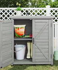 Outdoor Storage Cabinet And Potting Bench With Metal Top For Garden Workstation, Cedar Wood Patio Furniture In Classic Grey