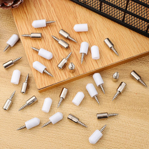 50 Pack Self Tapping Shelf Pegs With Protective Caps Heavy Duty Manganese Steel Pins for Bookshelves and Cabinets on wood surface