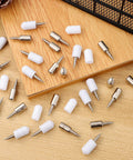 Heavy Duty Shelf Support Pins With Protective Caps And Self Tapping Screws In Manganese Steel on wood surface