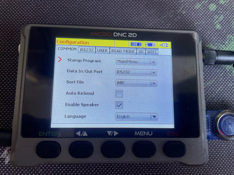 Screen display of Drip Feed DNC USB Reader For CNC Machines With WiFi Transfer Portable Micro DNC Device settings menu.