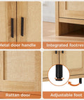 Close-up details of Rattan Buffet Cabinet With Storage Galore And Adjustable Shelves For Kitchen Living Room And Dining Room
