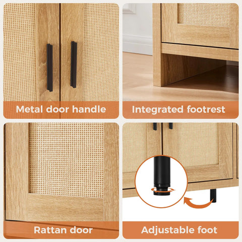 Close-up details of Rattan Buffet Cabinet With Storage Galore And Adjustable Shelves For Kitchen Living Room And Dining Room