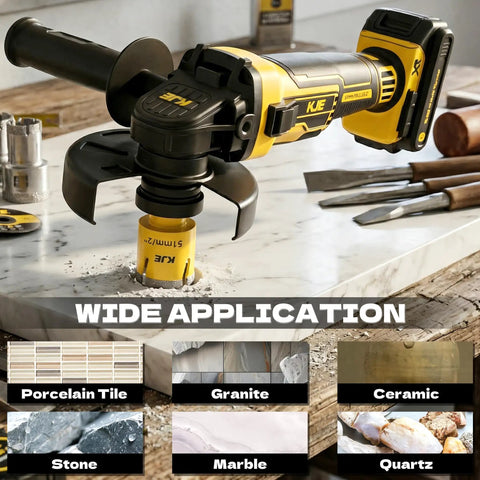 Pro Grade Vacuum Brazed Diamond Hole Saw Kit used on stone for precise cuts in porcelain, granite, marble, and ceramic.