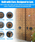 Solid 12 Pack Iron Clavos 1.5 Inches Long Featuring Gritty Hammered Black Finish on rustic wooden doors.