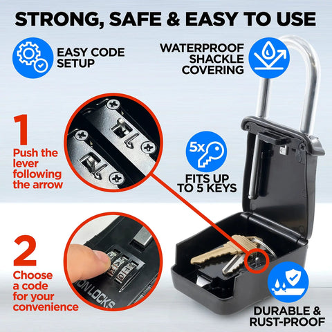 Alpha Key Lock Box 12 Pack With Code For Realtors And Property Managers And Short Term Rentals Outdoor Weatherproof Key Safe showing open box with keys