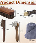 Dope Leather Brush For Car Detailing With Horsehair Bristles And Wood Handle shown with dimensions and cloth