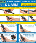 Rain-X windshield wiper installation guide poster, front view showing I and L arm steps for wiper blades.