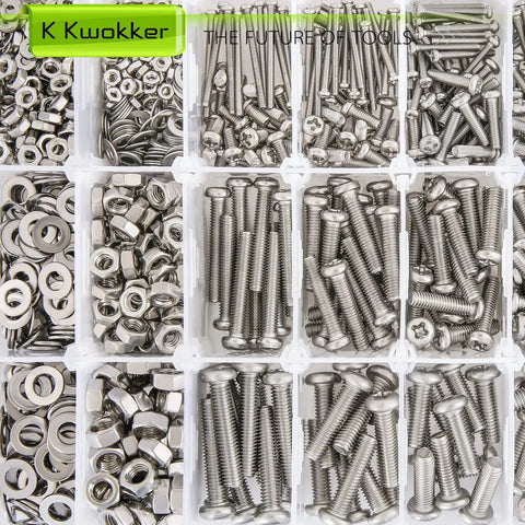 Mega 1315Pcs Pan Head Phillips Machine Screws Set M2 To M5 With Nuts And Washers 304 Stainless Steel Assortment Kit in case
