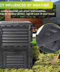 Front view of 80 Gallon Outdoor Compost Bin With BPA Free Material Easy Assemble Large Capacity Garden Compost Box in backyard.