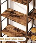 Close-up of rustic brown wood shelves in Big Ol Industrial Triple Column 5 Tier Bookshelf With Open Display Shelves For Home Office