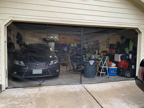 Garage Door Screen For 2 Car Garage With Magnetic Closure And Heavy Duty Weighted Bottom Self Sealing Fiberglass Mesh