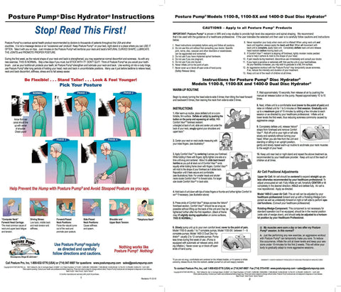 Posture Pump Model 1100-S Single Air Cell Cervical Decompression Device For Neck Pain Relief instructions guide.