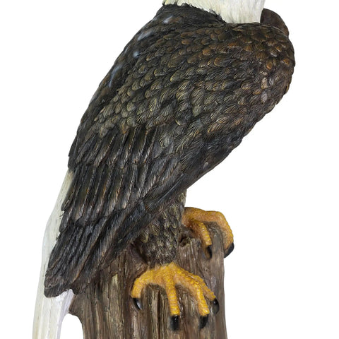 Side view of Patriotic Bald Eagle Garden Statue Outdoor Yard Decor Hand Painted Resin, showcasing detailed feathers and talons.