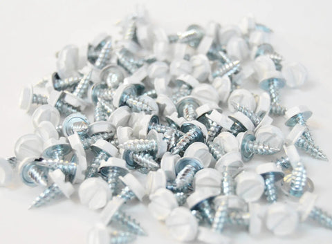 Self Piercing Screws No 7 By One Half Inch 1000 Piece Set With Carrying Tub And One Quarter Inch Bit White Finish scattered view