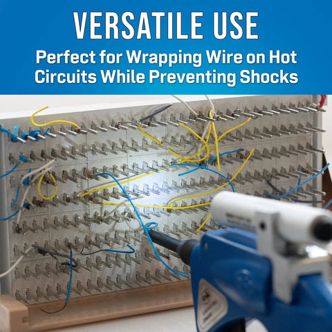 Aluminum Insulated Manual Wire Wrapping Tool With LED Flashlight used on an electrical panel for precise wire wrapping