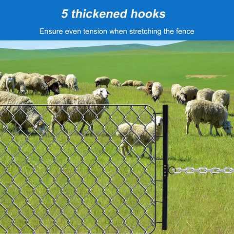 Pro Grade Chain Link Fence Stretcher Tool 31.5 Inch Upgrade With Six Thickened Hooks used in a field with sheep