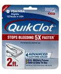 QuikClot Advanced Clotting Gauze package, 2 ft length, blue and gray with red stripe, Adventure Medical Kits