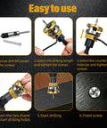 Built Like A Tank 4 Piece Countersink Drill Bit Set With Adjustable Depth Stop And Sturdy L Wrench Made From Premium M2 HSS Steel in use steps