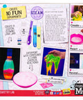 Box showcases Chemistry Lab Kit For Kids Age 6 And Up At Home STEM Science Experiments. Includes test tubes and glowing lava.