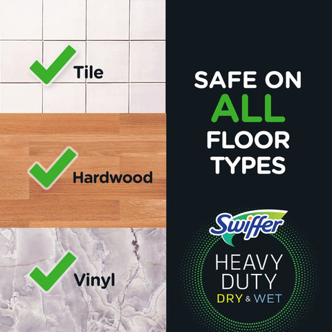 Heavy Duty Dry Sweeping Cloths 40 Pack Loaded With 3D Grip Fibers on tile, hardwood, and vinyl floor types.