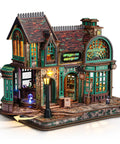 3D Wooden Puzzle Bookstore With LED Lights Spellbound Miniature Kit for DIY Home Decor and Desk Display at angle