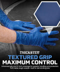 Person wearing Powder Free Latex Gloves X Large 12 Inch Beaded Cuff Exam Grade Durable Soft Yet Tough Textured Grip on metal surface.